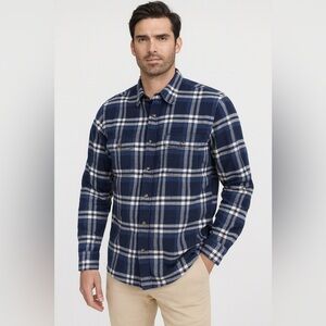 Eddie Bauer Men's Large Blue White Plaid Flannel Shirt Lightweight, Long Sleeve